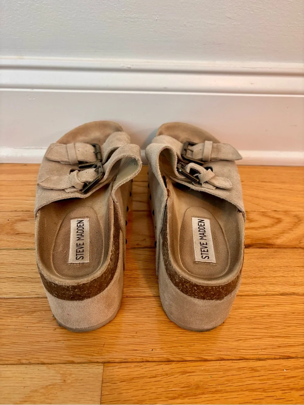 Steve Madden KALI Platform Sandals Taupe Suede Double Buckle Womens 7
